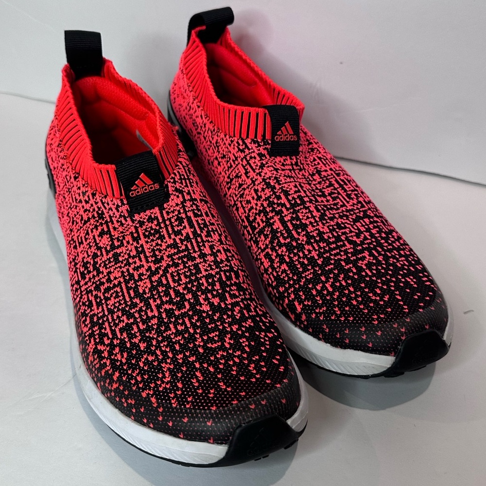 Adidas Neon Orange and Black Knit Slip-Ons - Picture 4 of 7